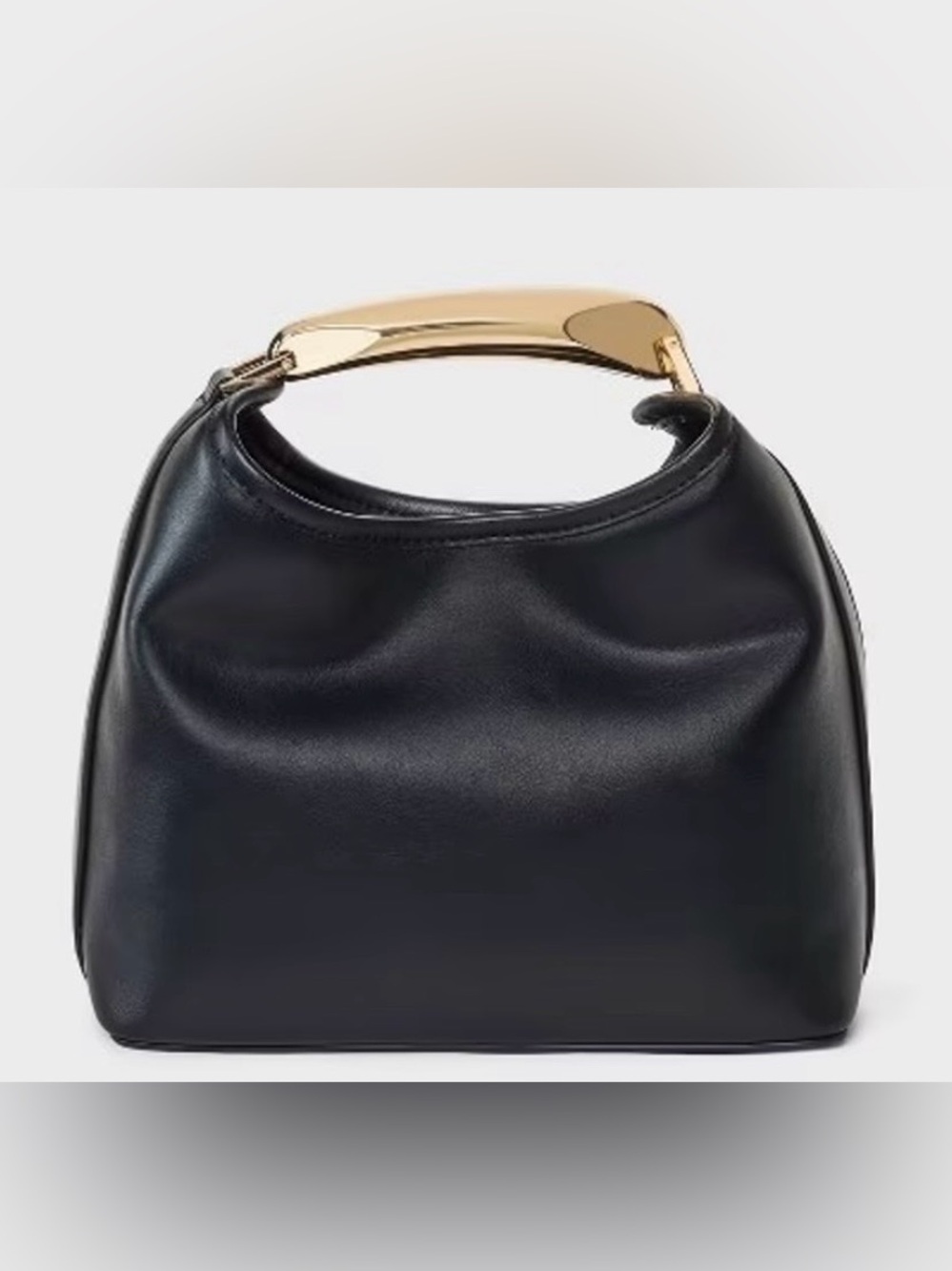 New Day Mini Slouchy Handbag Black Gold Metal Handle Minimalist Structured Purse - Picture 2 of 7